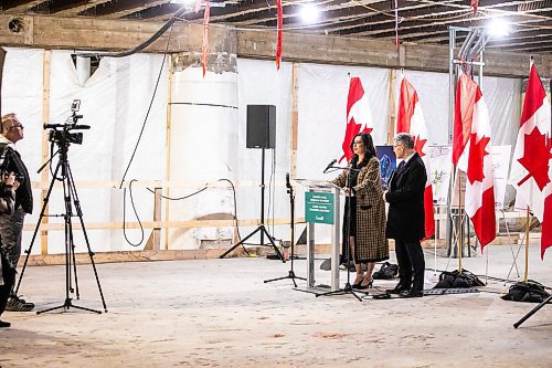 MIKAELA MACKENZIE / FREE PRESS
Rebeccaʃhartrand, minister of northern affairs, speaks at the under-construction Wehwehneh Bahgahkinahgohnʢuilding on Friday, Oct. 24, 2025. 
For Tyler/feature story.
Free Press 2025