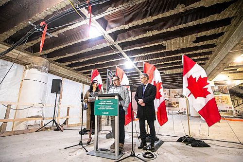 MIKAELA MACKENZIE / FREE PRESS
Ryan Bear, acting CEO of the Southern ChiefsՠOrganization, speaks at the under-construction Wehwehneh Bahgahkinahgohnʢuilding on Friday, Oct. 24, 2025. 
For Tyler/feature story.
Free Press 2025