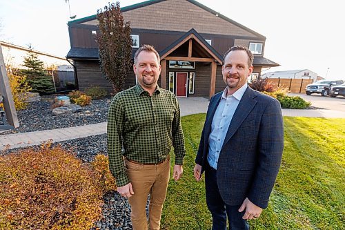 MIKE DEAL / FREE PRESS
Glen Veenstra (right), co-owner and CEO of Pine Creek Homes, with his brother, Josh Veenstra (left), who is also co-owner and President of Pine Creek Homes. The family-owned homebuilding company located at 904 Redonda Street, has operated for around 40 years.
Reporter: Aaron Epp
251024 - Friday, October 24, 2025.