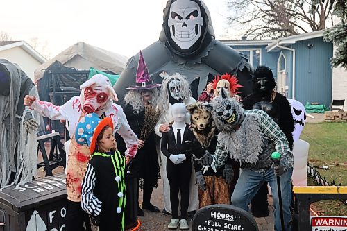 The Scare team pose for a picture during their third haunted house, tagged "Scare the Hunger" at Cedar Bay on Sunday evening. The Scare Away Hunger attraction at Cedar Bay surpassed its 1,500-item food donation goal for Samaritan House Ministries. (Abiola Odutola/The Brandon Sun)