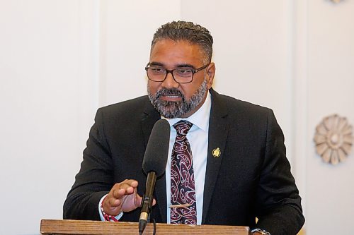 MIKE DEAL / WINNIPEG FREE PRESS
Mintu Sandhu during the swearing in ceremony, with officiating being done by Rick Yarish, Deputy Clerk at Manitoba Legislative Assembly.
Premier Wab Kinew and all other 33 NDP MLA-elects attend Room 200 in the Manitoba Legislative building for the swearing in ceremony for NDP MLAs.
231023 - Monday, October 23, 2023.