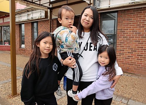 27102025
Claudia Leung and her children Hayley Chan, Theodore Chan and Hannah Chan, outside Tastee’s Brunch and Catering in the former Benny's Restaurant & Catering Services location on Rosser Avenue. 
(Tim Smith/The Brandon Sun)