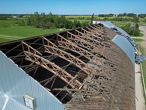 A large portion of the Foxwarren Arena was exposed after Sunday's storm ripped off sections of the roof. (Tim Smith/The Brandon Sun files)
