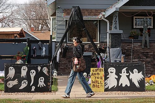 29102025
A pedestrian passes by a spookily decorated home on 13th Street on Wednesday, a few days before Halloween.
(Tim Smith/The Brandon Sun)