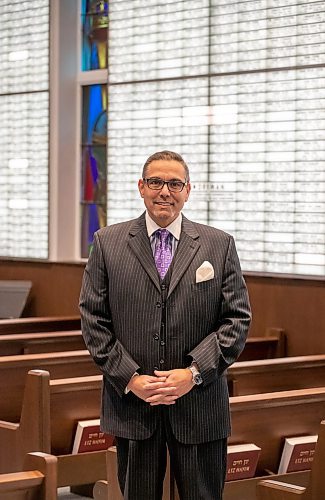 BROOK JONES/FREE PRESS
Congregation Shaarey Zedeck Senior Rabbi Carnie Shalom Rose is pictured in the Rabbi Louis Berkal Chapel at Congregation Shaarey Zedekin Winnipeg, Man., Thursday, Oct. 30, 2025.