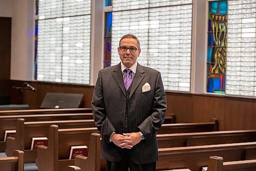 BROOK JONES/FREE PRESS
Congregation Shaarey Zedeck Senior Rabbi Carnie Shalom Rose is pictured in the Rabbi Louis Berkal Chapel at Congregation Shaarey Zedekin Winnipeg, Man., Thursday, Oct. 30, 2025.
