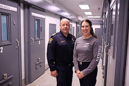30102025
Brandon Fire and Emergency Services Chief Terry Parlow and Kaitlyn May, a primary care paramedic with Brandon Fire and Emergency Services, at the Brandon Police Services detention centre on Thursday.
(Tim Smith/The Brandon Sun)