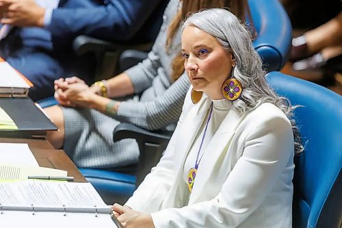Nahanni Fontaine, minister of families, takes her seat in the assembly chamber on the first day of the fall session of the 43rd legislature on Wednesday. (Mike Deal/Winnipeg Free Press)