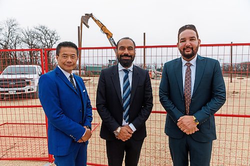 MIKE DEAL / FREE PRESS
The Gates, 6945 Roblin Blvd., has broken ground on a retail concept similar to The Village at Pineridge Hollow.
(From left) Ray Louie, general manager of The Gates on Roblin; Amritpal Jhand, director of Whiteland Developers; Satpal Sidhu, president of Whiteland Developers.
Reporter: Gabrielle Piche
251106 - Thursday, November 06, 2025.