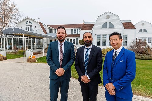 MIKE DEAL / FREE PRESS
The Gates, 6945 Roblin Blvd., has broken ground on a retail concept similar to The Village at Pineridge Hollow.
(From left) Satpal Sidhu, president of Whiteland Developers; Amritpal Jhand, director of Whiteland Developers; Ray Louie, general manager of The Gates on Roblin.
Reporter: Gabrielle Piche
251106 - Thursday, November 06, 2025.