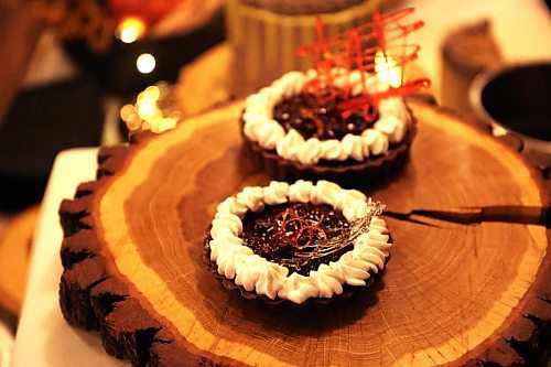 Milk chocolate and black cherry tart, the first dessert taken by some guests at the event. (Abiola Odutola/The Brandon Sun)