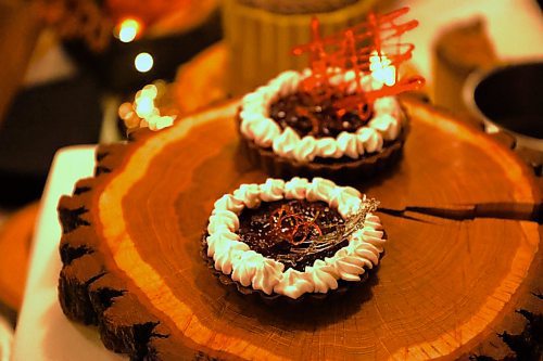 Milk chocolate and black cherry tart, the first dessert taken by some guests at the event. (Abiola Odutola/The Brandon Sun)