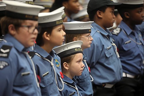 Members of the Navy League Cadet Corp #4 Stan Hawitt take part in the annual Remembrance Day ceremony at Assiniboine Credit Union Place in the Keystone Centre on Tuesday. (Tim Smith/The Brandon Sun)
