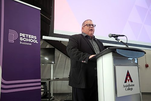 Assiniboine College president and CEO Mark Frison speaks during the opening of the Creative CoLab on Thursday. (Tim Smith/The Brandon Sun)