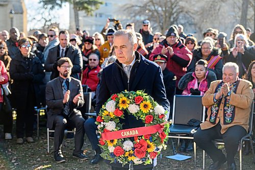Mike Sudoma/Free Press
Prime Minister Mark Carney lays a wreath at Louis Riels grave to commemorate the 145th anniversary of his execution at the St Boniface Cathedral cemetery Sunday morning. 
November 16, 2025


