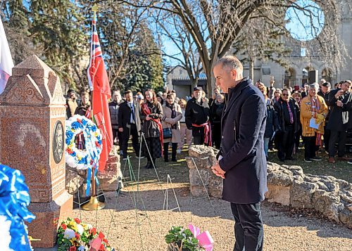 Mike Sudoma/Free Press
Prime Minister Mark Carney lays a wreath at Louis Riels grave to commemorate the 145th anniversary of his execution at the St Boniface Cathedral cemetery Sunday morning. 
November 16, 2025


