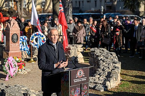 Mike Sudoma/Free Press
Prime Minister Mark Carney speaks during an event honouring Louis Riels 145th anniversary of his execution at the St Boniface Cathedral cemetery Sunday morning
November 16, 2025