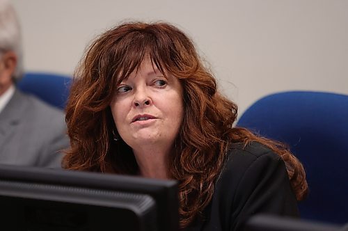 Coun. Heather Karrouze (Ward 1) speaks at a council meeting on Monday. (Alex Lambert/The Brandon Sun)