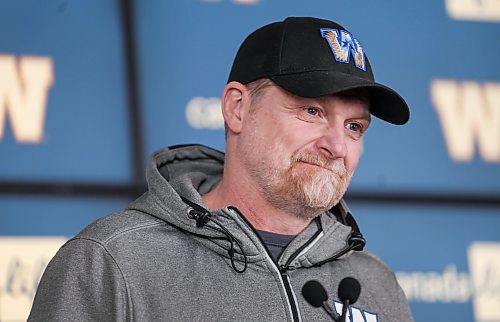 Ruth Bonneville / Free Press 

Sports - O&#x2019;Shea

Photo of Mike O&#x2019;Shea answers questions about his contract renewal in the Press Room at Princess Auto Stadium Tuesday, 

See story by Tyler
 
Nov 18th,, 2025
