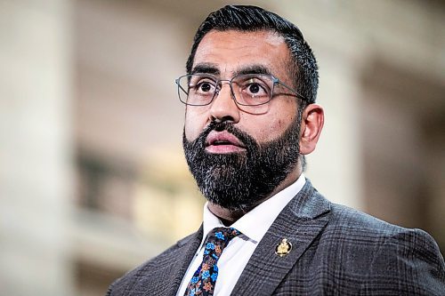 MIKAELA MACKENZIE / FREE PRESS

PC leader Obby Khan speaks to the media at the Manitoba Legislative Building on Tuesday, Oct. 21, 2025. 

For Nicole/Scott story.
Free Press 2025