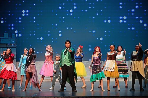 Cast members for Vincent Massey High School’s presentation of the musical "Once Upon A One More Time" take to the stage at the Western Manitoba Centennial Auditorium for a dress rehearsal on Wednesday. (Tim Smith/The Brandon Sun)