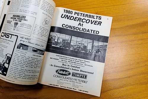 MIKE DEAL / FREE PRESS
Peterbilt Manitoba Ltd. at 1895 Brookside Blvd.
A Peterbilt ad in a Overdrive magazine that owner Doug Danylchuk has kept.
Reporter: Aaron Epp
251126 - Wednesday, November 26, 2025.