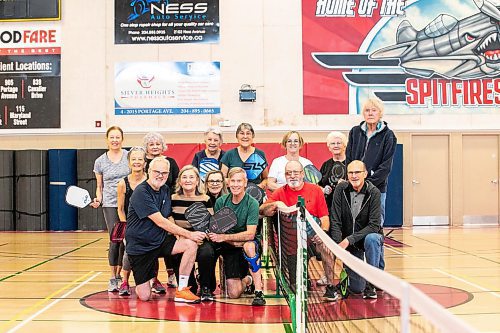 MIKAELA MACKENZIE / FREE PRESS
A seniors pickleball group, who are sponsors for Feed-A-Family, pose on the court at Sturgeon Heights Community Centre on Friday, Nov. 28, 2025. Top row, left to right: Lori Freeman, Kim Crawford, Debby Jablonski, Joan Brown, Pauline Macrodimitris, Donna Taylor, Eda Lebreton, Bill Armstrong Bottom row, left to right: Blaine Workman, Audrey Workman, Louise Murphy, Dale Crawford, Michael Taylor, Ross Robertson
For Josh story.
Free Press 2025