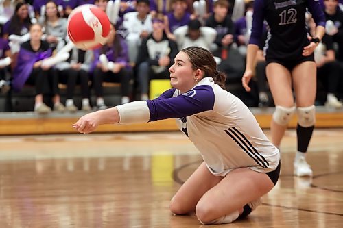 01122025
Reece Cowan #7 of the Vincent Massey Vikings digs the ball during the AAAA varsity girls volleyball provincial final against the Jeanne-Sauvé Olympiens at the University of Manitoba in Winnipeg on Monday evening. 
(Tim Smith/The Brandon Sun)