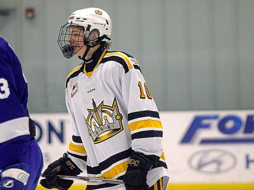 Owen Stanley of the Brandon Wheat Kings is shown during Manitoba U18 AAA Hockey League action against the Interlake Lightning at J&G Homes Arena last Saturday. He is back in the lineup after suffering an injury early in the season. (Massimo De Luca-Taronno/The Brandon Sun)