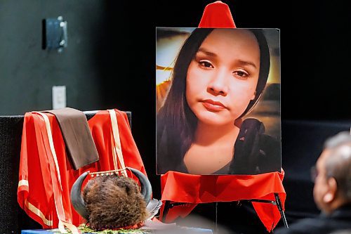 MIKE DEAL / FREE PRESS
Grand Chiefs, Provincial and Civic representatives, including Premier Wab Kinew were on hand as the new Winnipeg Police Chief, Gene Bowers, identified the first victim of a Winnipeg serial killer, previously known as Mashkode Bizhiki&#x2019;ikwe, or Buffalo Woman, as Ashlee Christine Shingoose at an afternoon press conference that was moved to a larger venue to accommodate everyone who wanted to attend. The Police Chief also said they believe her remains were taken to the Brady Road landfill.
250326 - Wednesday, March 26, 2025.