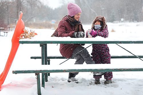 Ruth Bonneville / Free Press 

Local  Weather Standup - Snowy Hot Choc

\ Five-and-a half-year-old Anisia and her mom Marina goof around as they share some hot chocolate with snow in it (to cool it off) at a picnic table after sliding down the toboggan run on a snowy afternoon at the Assiniboine Park Tuesday.  

Anisia is home schooled so they two of them love to come to the park after she gets her school work finished for the day.   

Dec 9th,  2025
