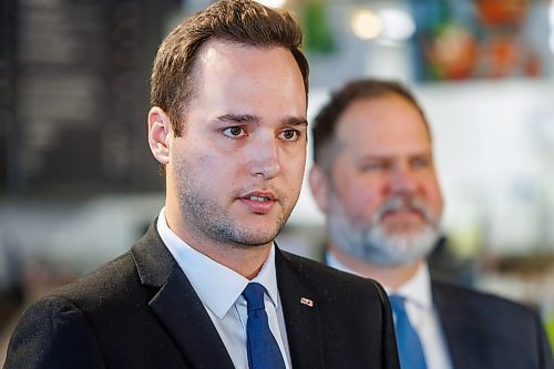 MIKE DEAL / FREE PRESS
Tyler Slobogian, senior policy analyst, Prairies and Northern Canada, speaks during the event.
Justice Minister Matt Wiebe announces that the Manitoba government will be launching a new Business Security Rebate Program to help businesses repair property damage and make security upgrades.
The event was held at Coffee Culture, 2864 Pembina Hwy, and other speakers included, Public Service Delivery Minister Mintu Sandhu, Kris Barnier, vice president central, Restaurants Canada, and Tyler Slobogian, senior policy analyst, Prairies and Northern Canada.
Reporter: Chris Kitching
251211 - Thursday, December 11, 2025.