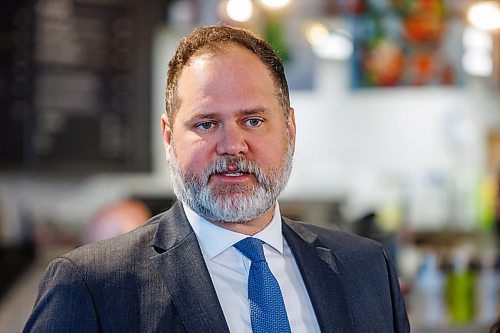 MIKE DEAL / FREE PRESS
Justice Minister Matt Wiebe announces that the Manitoba government will be launching a new Business Security Rebate Program to help businesses repair property damage and make security upgrades.
The event was held at Coffee Culture, 2864 Pembina Hwy, and other speakers included, Public Service Delivery Minister Mintu Sandhu, Kris Barnier, vice president central, Restaurants Canada, and Tyler Slobogian, senior policy analyst, Prairies and Northern Canada.
Reporter: Chris Kitching
251211 - Thursday, December 11, 2025.