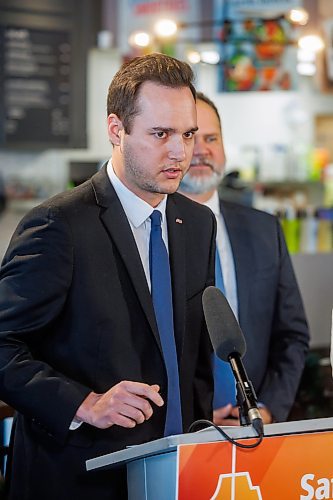 MIKE DEAL / FREE PRESS
Tyler Slobogian, senior policy analyst, Prairies and Northern Canada, speaks during the event.
Justice Minister Matt Wiebe announces that the Manitoba government will be launching a new Business Security Rebate Program to help businesses repair property damage and make security upgrades.
The event was held at Coffee Culture, 2864 Pembina Hwy, and other speakers included, Public Service Delivery Minister Mintu Sandhu, Kris Barnier, vice president central, Restaurants Canada, and Tyler Slobogian, senior policy analyst, Prairies and Northern Canada.
Reporter: Chris Kitching
251211 - Thursday, December 11, 2025.
