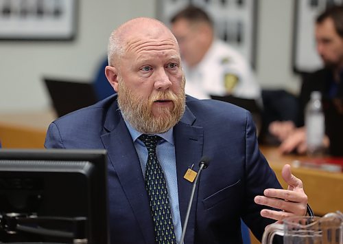 Coun. Tyson Tame (Ward 10) asks a question during Monday's council meeting. (Alex Lambert/The Brandon Sun)