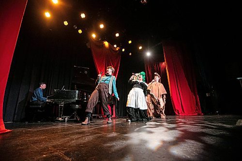 MIKAELA MACKENZIE / FREE PRESS

Cyan Gargo (Jax, left), Theresa Thomson (the dame) and Christopher Dunn (the pony) perform a scene of the Merry Crip-mas Panto at the West End Cultural Centre on Wednesday, Dec. 17, 2025. 

For Ben story.
Free Press 2025