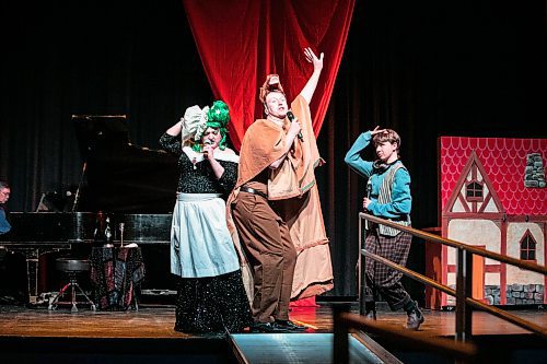 MIKAELA MACKENZIE / FREE PRESS

Theresa Thomson (the dame, left), Christopher Dunn (the pony) and Cyan Gargo (Jax) perform a scene of the Merry Crip-mas Panto at the West End Cultural Centre on Wednesday, Dec. 17, 2025. 

For Ben story.
Free Press 2025