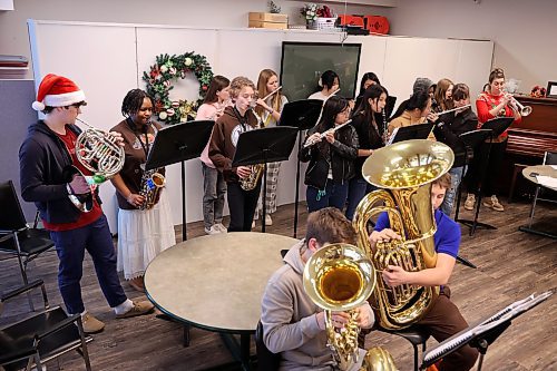 17122025
Students with the Vincent Massey High School Band perform Christmas classics for residents at Hillcrest Personal Care Home in Brandon on Wednesday morning. They also performed for residents of Riverheights Terrace later in the afternoon. (Tim Smith/The Brandon Sun)
