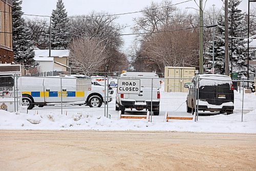 29122025
Brandon Police Service vehicles sit parked in a fenced off portion of McTavish Avenue just west of 10th Street in Brandon on Monday. 
(Tim Smith/The Brandon Sun)