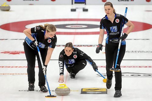 02012026
Skip Lane Prokopowich throws a stone during Team Prokopowich’s draw against Alyssa Calvert’s rink on the final day of the round robin at Curl Manitoba’s Women of the Rings Championship in Rivers, Manitoba on Friday. 
(Tim Smith/The Brandon Sun)
