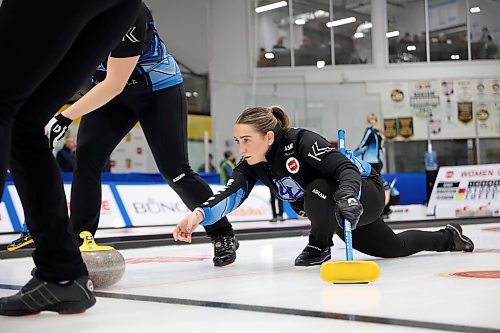 02012026
Skip Lane Prokopowich throws a stone during Team Prokopowich’s draw against Alyssa Calvert’s rink on the final day of the round robin at Curl Manitoba’s Women of the Rings Championship in Rivers, Manitoba on Friday.
(Tim Smith/The Brandon Sun)