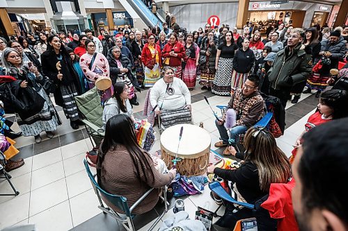 JOHN WOODS / WINNIPEG FREE PRESS
People gather to celebrate National Ribbon Skirt Day at Polo Park shopping centre Sunday, January 4, 2026. 

reporter: standup