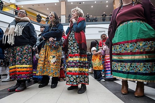 JOHN WOODS / WINNIPEG FREE PRESS
People gather to celebrate National Ribbon Skirt Day at Polo Park shopping centre Sunday, January 4, 2026. 

reporter: standup