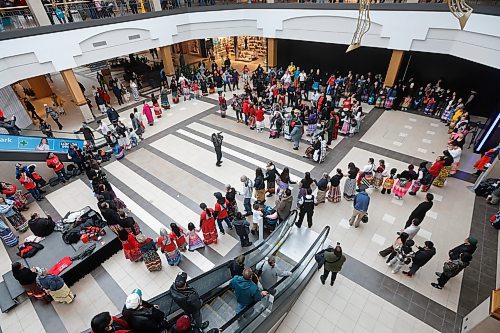 JOHN WOODS / WINNIPEG FREE PRESS
People gather to celebrate National Ribbon Skirt Day at Polo Park shopping centre Sunday, January 4, 2026. 

reporter: standup