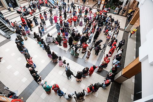 JOHN WOODS / WINNIPEG FREE PRESS
People gather to celebrate National Ribbon Skirt Day at Polo Park shopping centre Sunday, January 4, 2026. 

reporter: standup