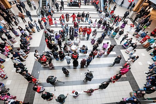 JOHN WOODS / WINNIPEG FREE PRESS
People gather to celebrate National Ribbon Skirt Day at Polo Park shopping centre Sunday, January 4, 2026. 

reporter: standup