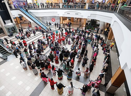JOHN WOODS / WINNIPEG FREE PRESS
People gather to celebrate National Ribbon Skirt Day at Polo Park shopping centre Sunday, January 4, 2026. 

reporter: standup