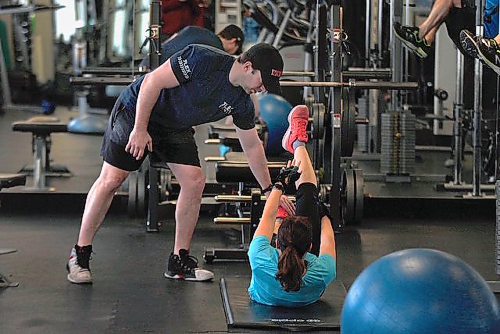 PHIL HOSSACK / WINNIPEG FREE PRESS - Alastair Hopper, personal trainer and owner of Flex Fitness works with client Barb Harvey in his gym Saturday. See story. January 5, 2019