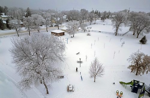 05012025
A pedestrian walks through Rideau Park as fog hangs over a frost-covered Brandon on a mild Monday. 
(Tim Smith/The Brandon Sun)