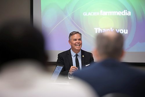 TIM SMITH THE BRANDON SUN
Committee chair Robert Loiselle, MLA for St. Boniface, laugh’s during the Manitoba government's all-party committee on local journalism at the committee’s Brandon consultation on July 7, 2025. The committee's Dec. 19 report was criticized by the two Progressive Conservative committee members over not being included when writing the report. 
